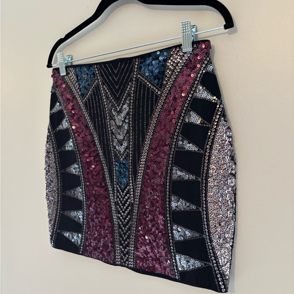 Express Black, Pink, Silver Sequin Mini Skirt